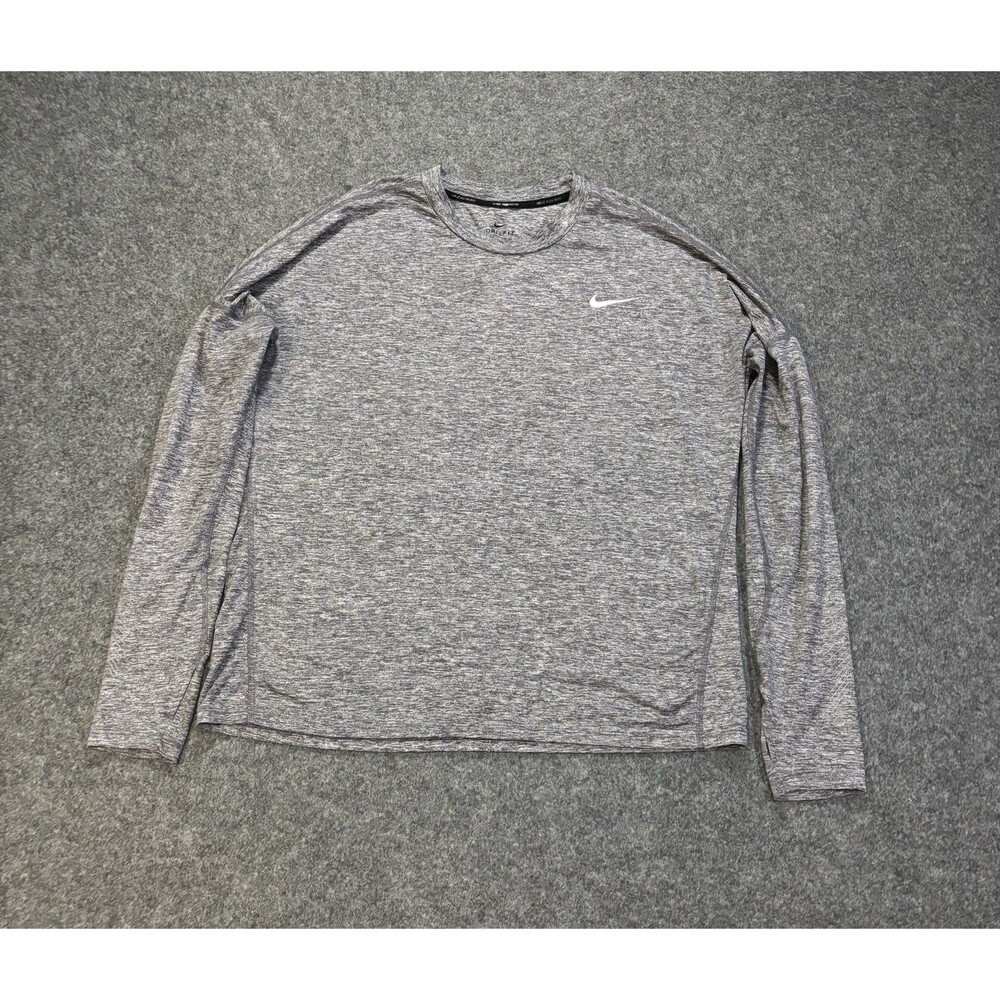Nike Running Shirt Women’s Large Long Sleeve Top Heathered Grey Thumbholes